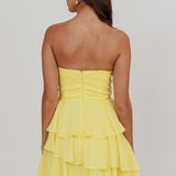 Veda Strapless Ruffle Mini Dress Lemon
