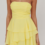Veda Strapless Ruffle Mini Dress Lemon