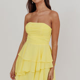 Veda Strapless Ruffle Mini Dress Lemon