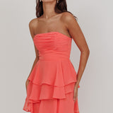 Veda Strapless Ruffle Mini Dress Peach