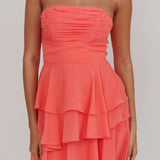 Veda Strapless Ruffle Mini Dress Peach