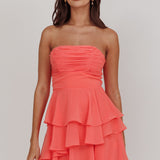 Veda Strapless Ruffle Mini Dress Peach