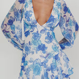 Veda Long Sleeve Floral Tiered Ruffle Maxi Dress Blue