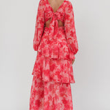 Veda Long Sleeve Floral Tiered Ruffle Maxi Dress Pink