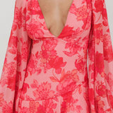 Veda Long Sleeve Floral Tiered Ruffle Maxi Dress Pink