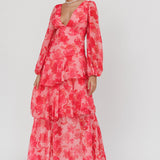 Veda Long Sleeve Floral Tiered Ruffle Maxi Dress Pink