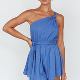 Summer Lover One-Shoulder Romper Blue