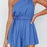 Summer Lover One-Shoulder Romper Blue