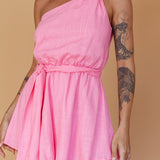 Summer Lover One-Shoulder Romper Pink