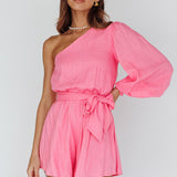 Summer Lover One-Shoulder Long Sleeve Romper Pink