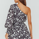 Summer Lover One-Shoulder Romper Floral Black