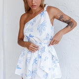 Summer Lover One-Shoulder Romper Printed White