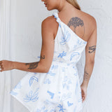 Summer Lover One-Shoulder Romper Printed White
