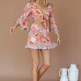 Island Girl Frill Hem Mini Skirt Floral Pink