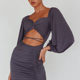 In Luck Cut-Out Waist Ruched Mini Dress Charcoal