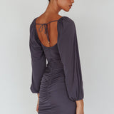 In Luck Cut-Out Waist Ruched Mini Dress Charcoal
