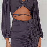 In Luck Cut-Out Waist Ruched Mini Dress Charcoal