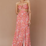 Amorcito Cut-Out Waist Midi Dress Floral Red