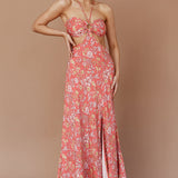 Amorcito Cut-Out Waist Midi Dress Floral Red