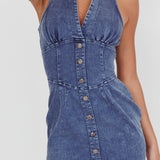 South Beach Faux Button Collared Dress Dark Denim