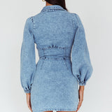 South Beach Long Sleeve Collared Mini Dress Denim