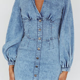 South Beach Long Sleeve Collared Mini Dress Denim