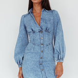 South Beach Long Sleeve Collared Mini Dress Denim