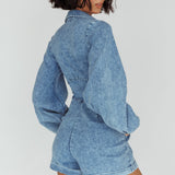 South Beach Long Sleeve Collared Romper Denim