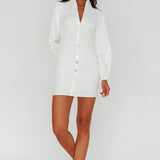 South Beach Long Sleeve Collared Mini Dress White