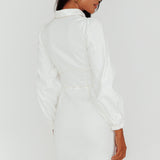 South Beach Long Sleeve Collared Mini Dress White