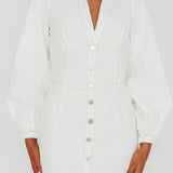 South Beach Long Sleeve Collared Mini Dress White