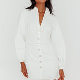 South Beach Long Sleeve Collared Mini Dress White