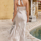 Stars Align Halterneck Satin Midi Dress Champagne