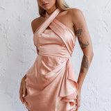 Stars Align Halterneck Satin Dress Peach