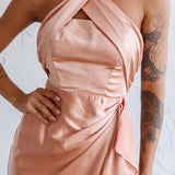 Stars Align Halterneck Satin Dress Peach