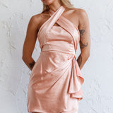 Stars Align Halterneck Satin Dress Peach