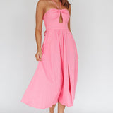 Maravilhosa Keyhole Halter Midi Dress Pink