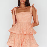 Neriah Tied Shoulder Tiered Lace Mini Dress Orange