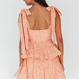 Neriah Tied Shoulder Tiered Lace Mini Dress Orange