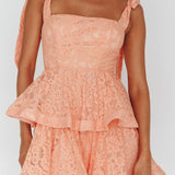 Neriah Tied Shoulder Tiered Lace Mini Dress Orange