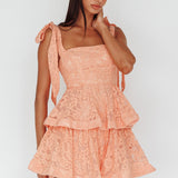 Neriah Tied Shoulder Tiered Lace Mini Dress Orange