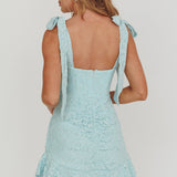Neriah Tied Shoulder Lace Mini Dress Baby Blue