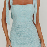 Neriah Tied Shoulder Lace Mini Dress Baby Blue