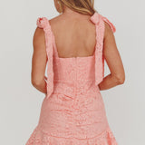 Neriah Tied Shoulder Lace Mini Dress Blush