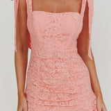 Neriah Tied Shoulder Lace Mini Dress Blush