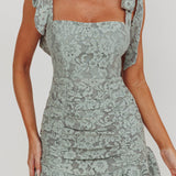 Neriah Tied Shoulder Lace Mini Dress Sage