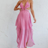 Samia Cut-Out Halterneck Midi Dress Pink