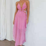 Samia Cut-Out Halterneck Midi Dress Pink