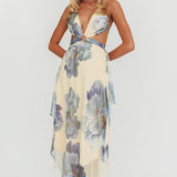 Samia Cut-Out Halterneck Maxi Dress Beige/Blue