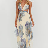 Samia Cut-Out Halterneck Maxi Dress Beige/Blue